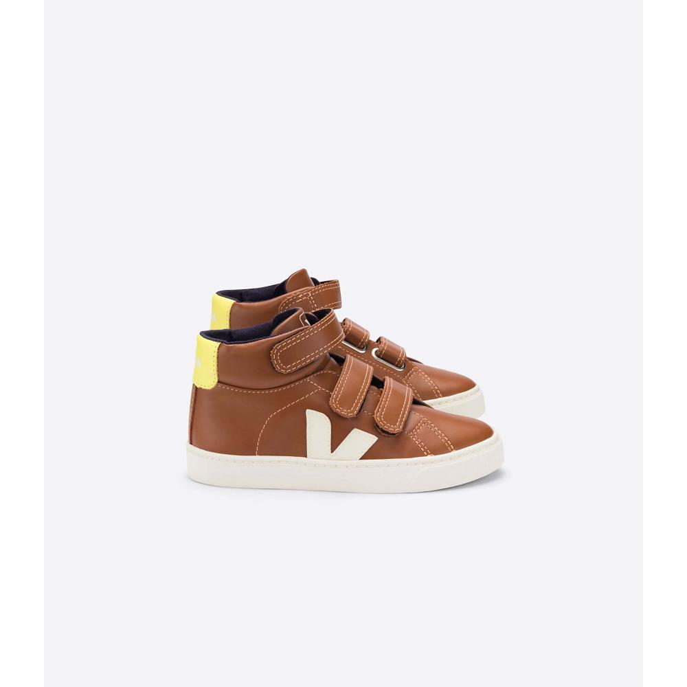 Veja ESPLAR MID LEATHER Kids\' High Tops Coffee | CA 678AHK